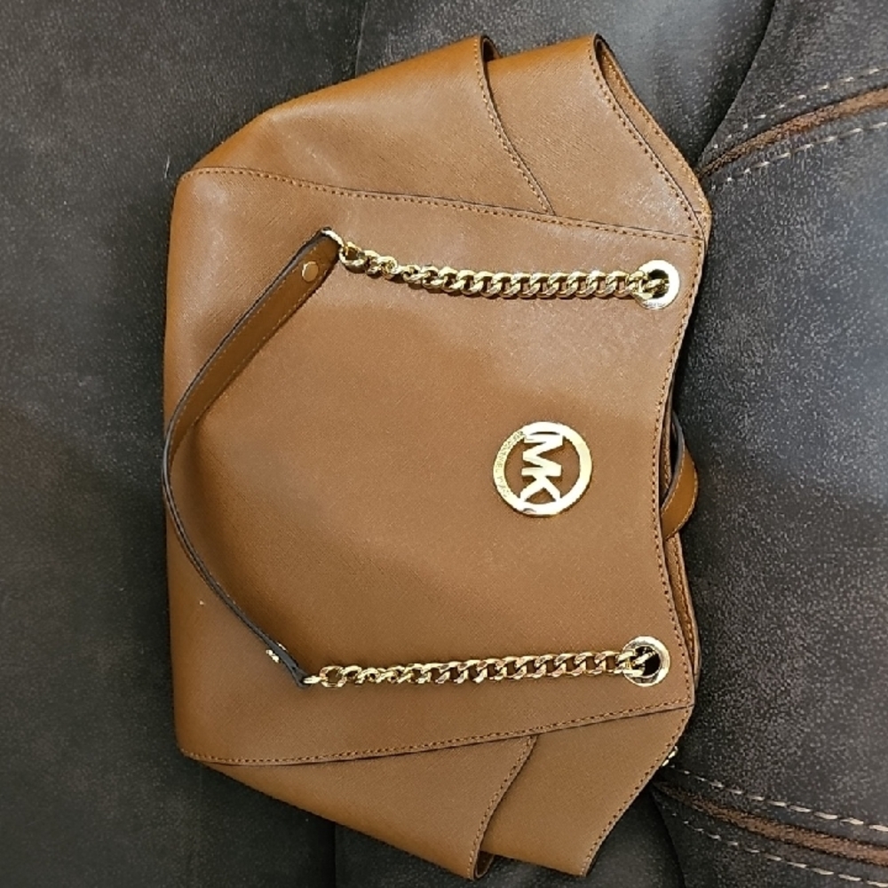 Michael Kors Tan Leather Shoulder Bag with Gold Accents